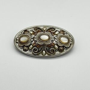 MICHAL GOLAN Vintage Filigree Brooch Pendant Silver Mother of Pearl OS